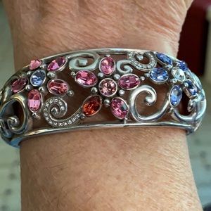 Brighton Silver Hinged Bracelet - Jeweled Flowers